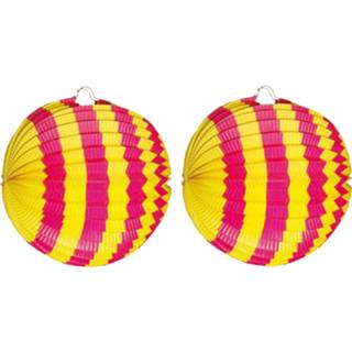 👉 Lampion geel roze multi papier 8x stuks gekleurde party geel/roze 24 cm