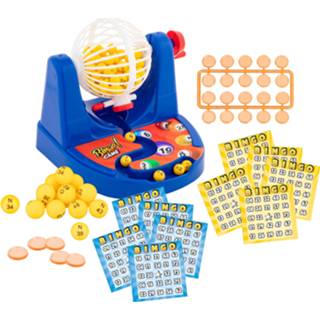 👉 Bingo spel blauw kunststof volwassenen set nummers 1-75 met molen en 35 bingokaarten