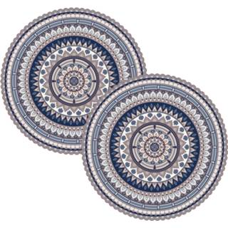 👉 Placemat blauw multi vinyl 10x stuks Ibiza stijl ronde placemats van D38 cm