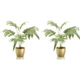👉 Kunstplant grijs groen gouden kunststof Set van 2x stuks Phlebodium grijs/groen 67 cm in pot