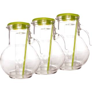 👉 Schenkkan transparant glas 3x stuks glazen schenkkannen/karaffen met koelfunctie 2 liter