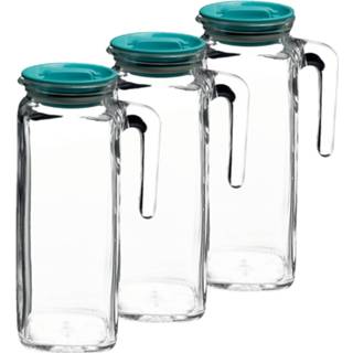 👉 Schenkkan transparant glas 3x stuks glazen schenkkannen/waterkannen met deksel 1 liter