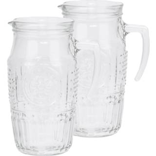 👉 Schenkkan transparant glas 2x stuks glazen schenkkannen/waterkannen zonder deksel 1,8 liter