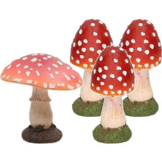 👉 Multi polyresin Decoratie paddenstoelen setje met 4x gewone vliegenzwammen