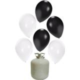 👉 Heliumballon zwart wit kunststof 20x Helium ballonnen zwart/wit 27 cm + tank/cilinder