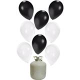 👉 Heliumballon zwart wit kunststof 30x Helium ballonnen zwart/wit 27 cm + tank/cilinder