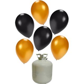 👉 Heliumballon zwart goud kunststof 20x Helium ballonnen zwart/goud 27 cm + tank/cilinder