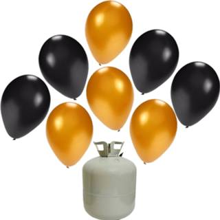 👉 Heliumballon zwart goud kunststof 30x Helium ballonnen zwart/goud 27 cm + tank/cilinder