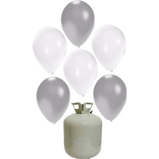 👉 Heliumballon wit zilver kunststof 20x Helium ballonnen wit/zilver 27 cm + tank/cilinder