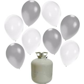 👉 Heliumballon wit zilver kunststof 30x Helium ballonnen wit/zilver 27 cm + tank/cilinder