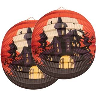 👉 Lampion multi papier Set van 8x stuks ronde 25 cm spookhuis