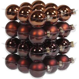👉 Kerstbal bruin mahonie glans glas 72x stuks glazen kerstballen 4 cm mat/glans