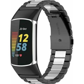 👉 Stalen band zwart zilver Strap-it Fitbit Charge 5 (zwart/zilver) 8720626926578