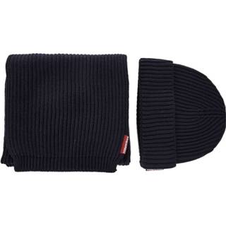 👉 Beanie onesize male blauw Ribbed Knit Set