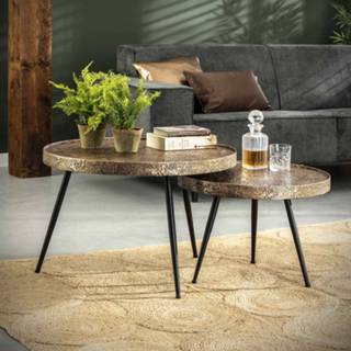 👉 Salontafel bruin metaal ronde salontafels set metallic antiek brons