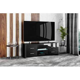 👉 Zwart glas blauw Tv-meubel Andora Lux 150 cm breed - Hoogglans