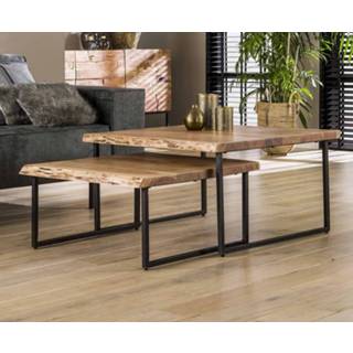 👉 Vierkante salontafel zwart Acacia Hout Edge 2 delig