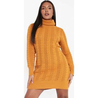 👉 Plus Gerecyclede Grof Gebreide Trui Jurk, Gold