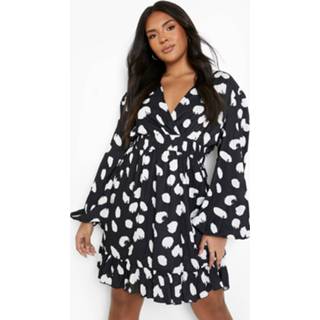 👉 Plus Wikkel Skater Jurk Met Opdruk, Black