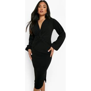 👉 Petite Gedraaide Scuba Bodycon Midi Jurk, Black