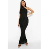👉 Petite Plisse Maxi Jurk Met Halter Neck En Rug Strik, Black