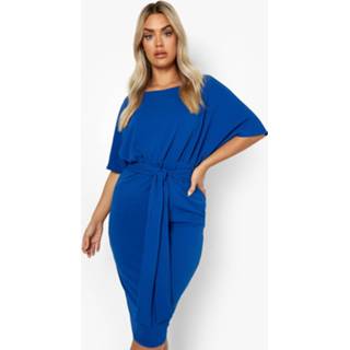 👉 Plus Midi Jurk Met Ceintuur En Kimono Mouwen, Cobalt
