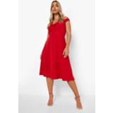 👉 Plus Gedraaide Midi Skater Jurk Met Uitgesneden Hals, Red