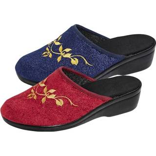 👉 Pantoffels textiel motief vrouwen Merkkwaliteit van Belafit per 2 paar Bordeaux::Blauw 4055707519290