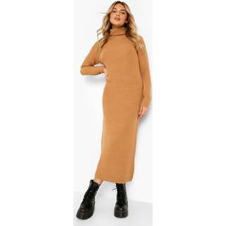 👉 Gebreide Maxi Jurk Met Col, Camel