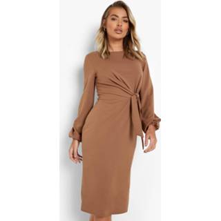👉 Getailleerde Geknoopte Midi Jurk, Camel