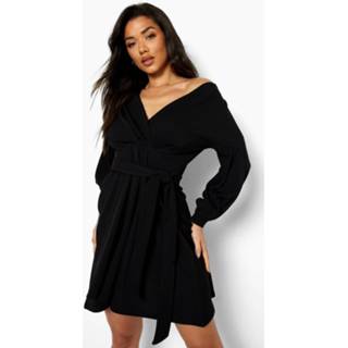 👉 Wikkel Skater Jurk Met Open Schouders, Black