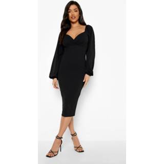 👉 Midi Jurk Met Pofmouwen, Black
