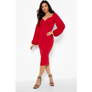 👉 Midi Jurk Met Pofmouwen, Red