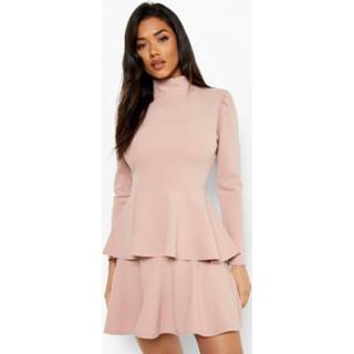 👉 Skater Jurk Met Hoge Hals En Franjes, Rose