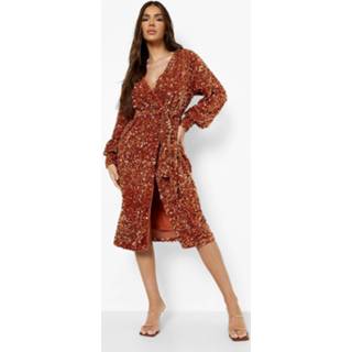 👉 Midi jurk oranje burnt orange Wikkel Met Pailletten En Ceintuur,