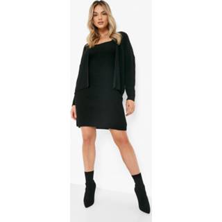 👉 Gebreide Jurk En Cardigan Set, Black