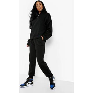 👉 Tall Trainingspak Met Rits, Hoge Kraag En Biezen, Black