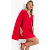 👉 Blazer rood Mini Dress Met Cape Mouwen En Ceintuur, Red