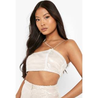 Petite Bralette Met Pailletten En Gekruiste Bandjes, Nude