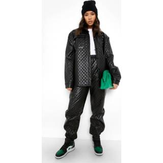 👉 Gewatteerde Nepleren Joggingbroek Met Stiksels, Black