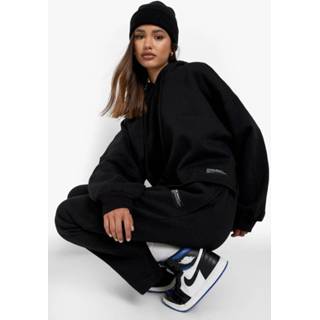 👉 Trainingspak Met Split, Capuchon En Broek Met Rechte Pijpen, Black