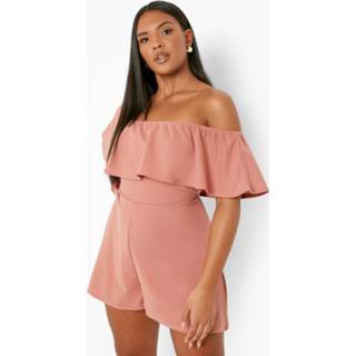 👉 Plus Getailleerde Off Shoulder Romper, Rose