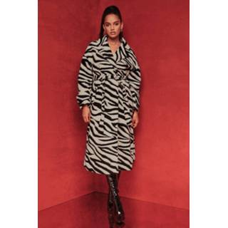 👉 Zebra Belted Wool Look Coat, Black