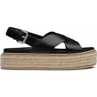 👉 Leather vrouwen zwart Wedges