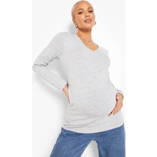Zwangerschap T-Shirt Met V-Hals En Lange Mouwen, Grey Marl