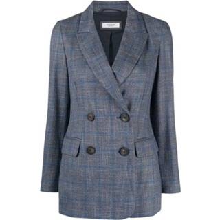 👉 Blazer vrouwen blauw Double-breasted checked