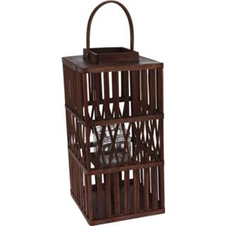 👉 Lantaarn bruin hout Homestyle - Verlichting 25x25x48 cm 8719987925825