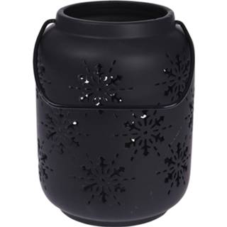 👉 Lantaarn zwart Homestyle Sneeuwvlok - Kerstversiering 14x14x18.5 cm 8719987995996