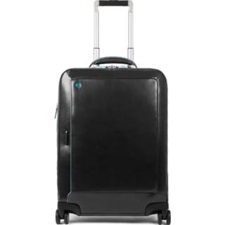 👉 Trolley mahogany leer TSA slot Blue Square bruin Piquadro Cabin Front Pocket 15.6