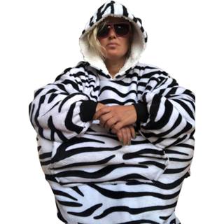 👉 Poncho One Size Zebraprint snuggie met capuchon - fleece 8720254046013